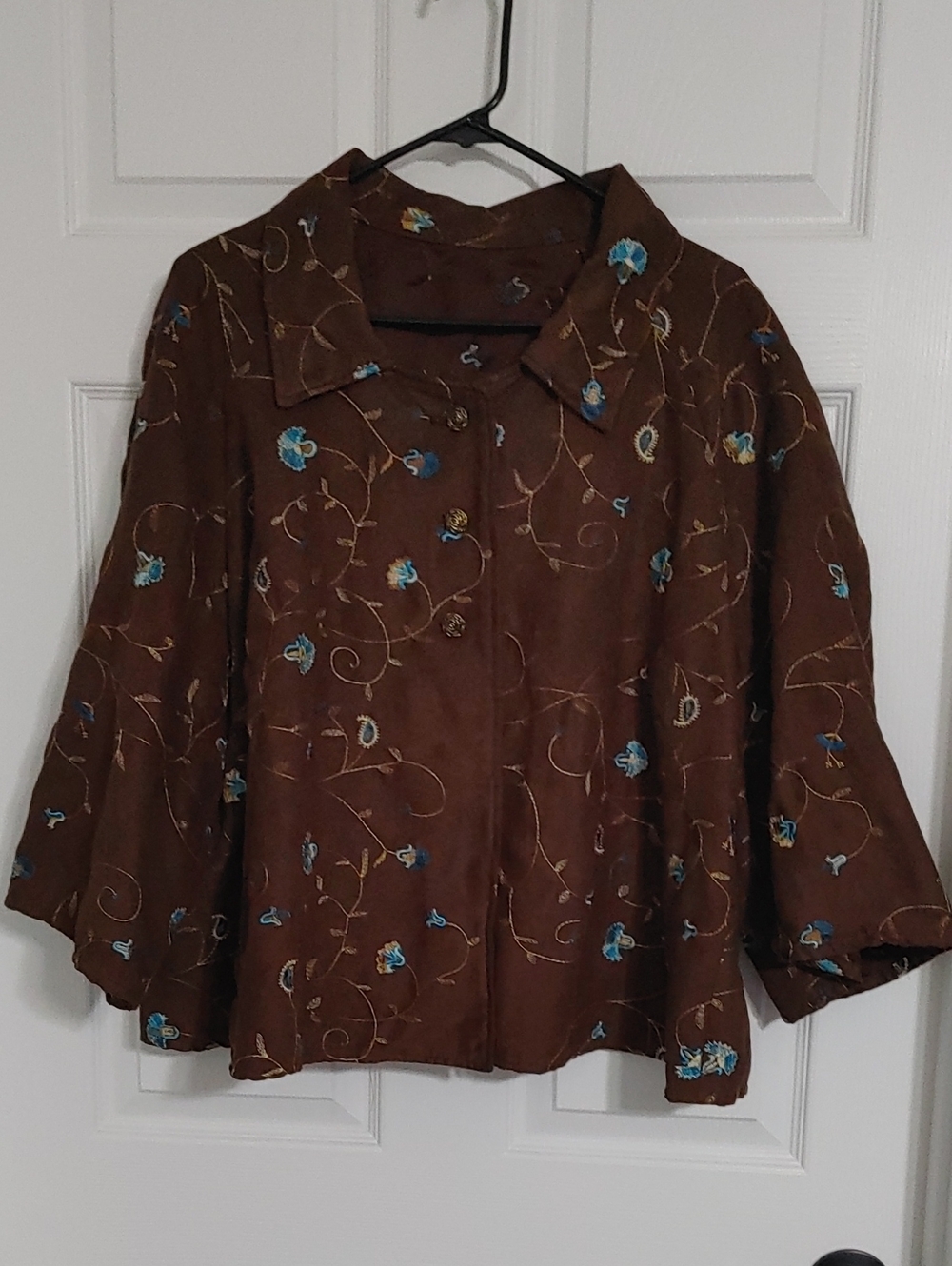 Handmade Embroidered Cropped Flared Blazer Coat Women's Size 2X
